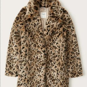 Leopard print faux fur coat